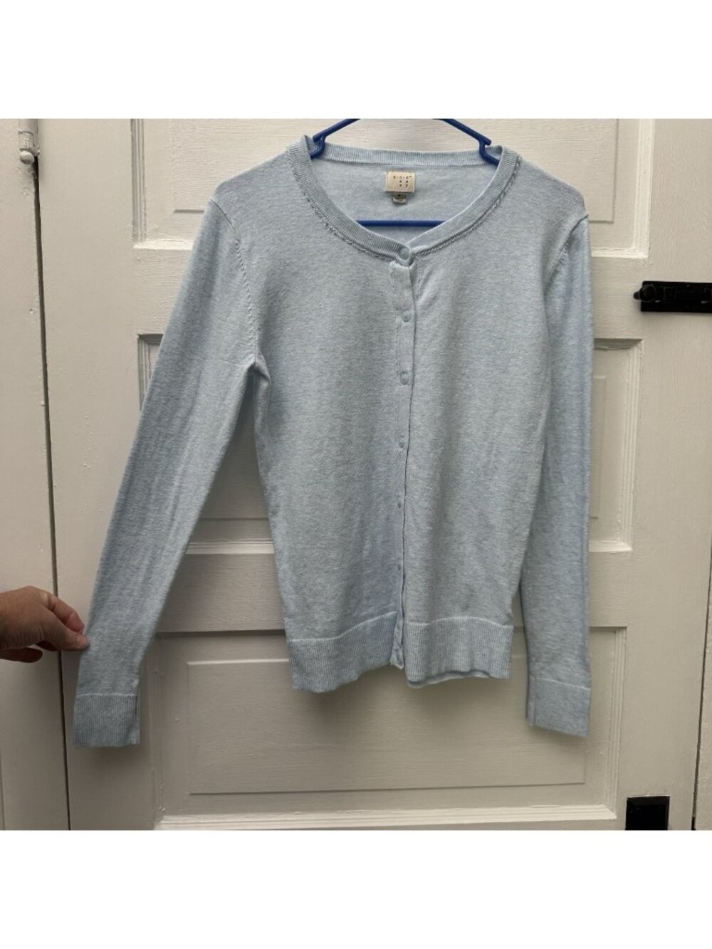 A New Day Women’s S Blue Cotton Blend Chain Trim Cardigan Sweater